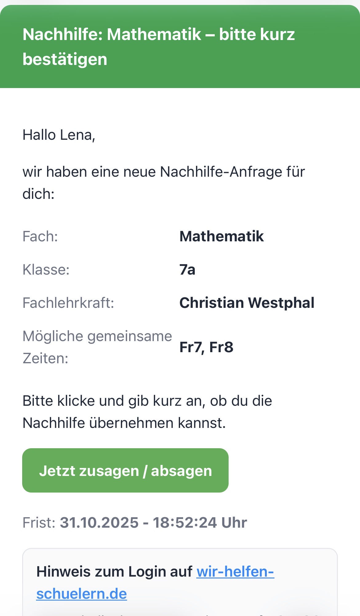 Beispiel-Mail: Anfrage