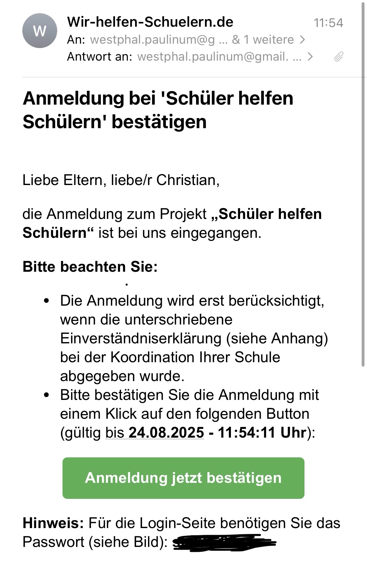 Bestätigung Schüler:in