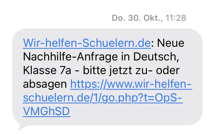 SMS mit Vermittlungsanfrage