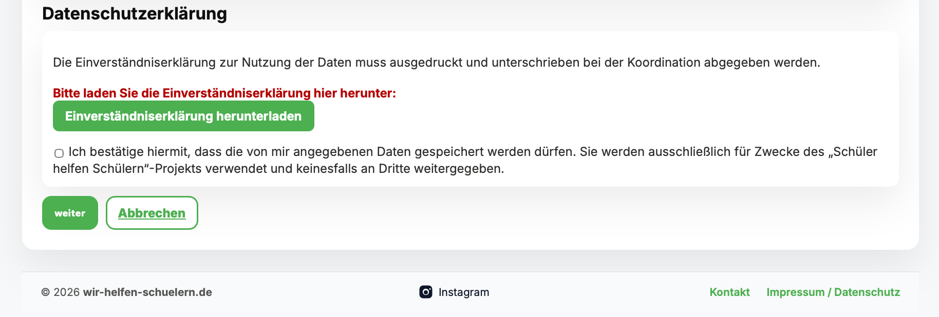 Download der Einverständniserklärung