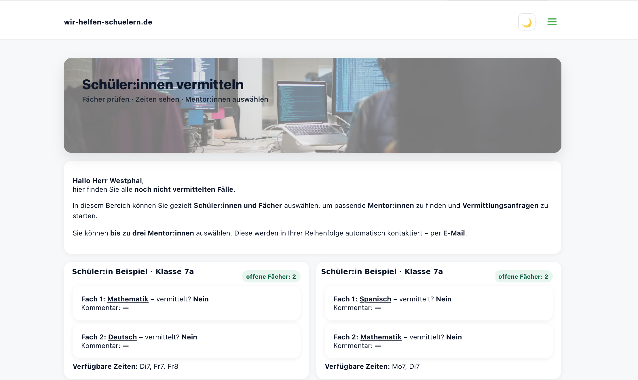 Übersicht offener Vermittlungsfälle